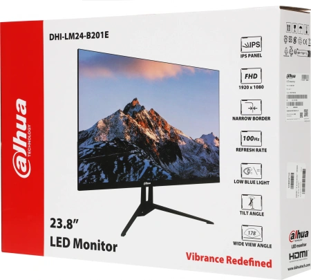 Монитор Dahua 23.8" DHI-LM24-B201E черный IPS LED 5ms 16:9 HDMI матовая 1000:1 300cd 178гр/178гр 1920x1080 100Hz VGA DP FHD 2.94кг