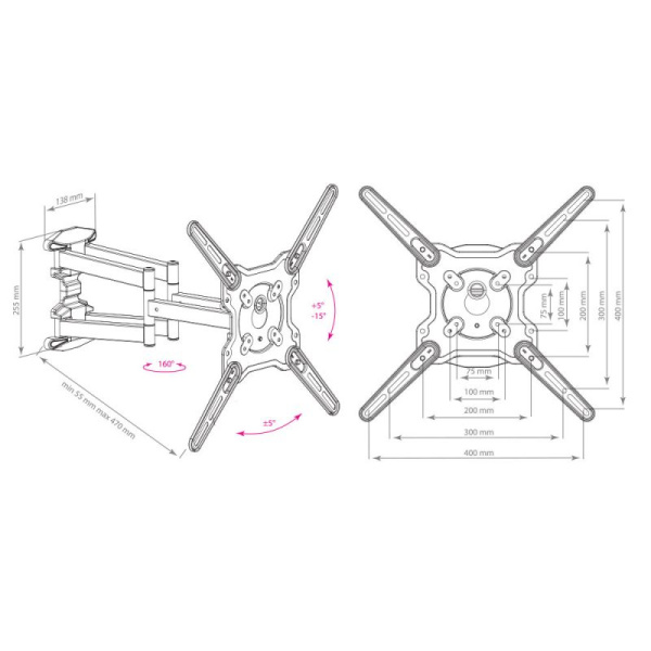 Кронштейн для телевизора Kromax OPTIMA-407 серый 22"-65" макс.45кг настенный поворот и наклон