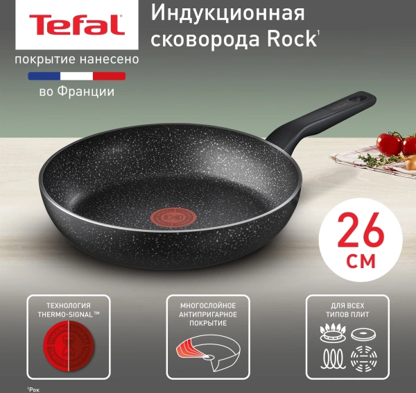 Сковорода Tefal Rock 04235126 круглая 26см покрытие: Mineralia ручка несъемная (без крышки) черный