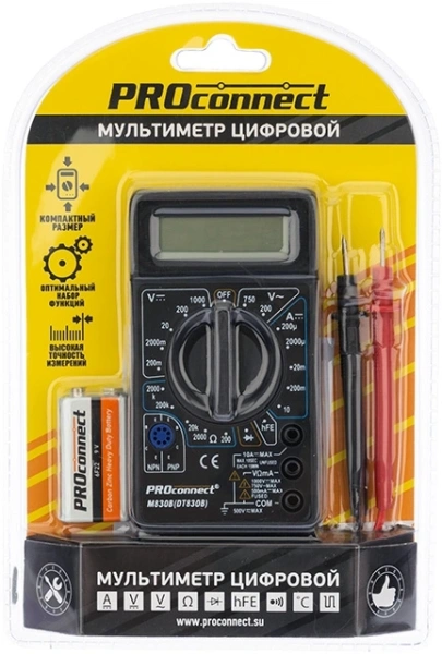 Мультиметр PROconnect M830B DT830B цифровой черный (13-3011)