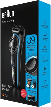 Триммер Braun BT3240 черный/голубой 6Вт (насадок в компл:2шт)