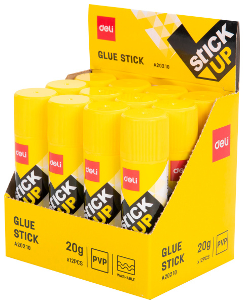 Клей-карандаш Deli EA20210 20гр корп.желтый ПВП дисплей картонный усиленный Stick UP