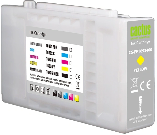 Картридж струйный Cactus CS-EPT693400 T6934 желтый (350мл) для Epson SureColor SC-T3000/T3070/T3200/T5000/5200