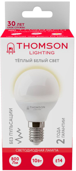 Лампа светодиодная Thomson TH-B2035 10Вт цок.:E14 шар 220B 3000K св.свеч.бел.теп. Globe (упак.:1шт)