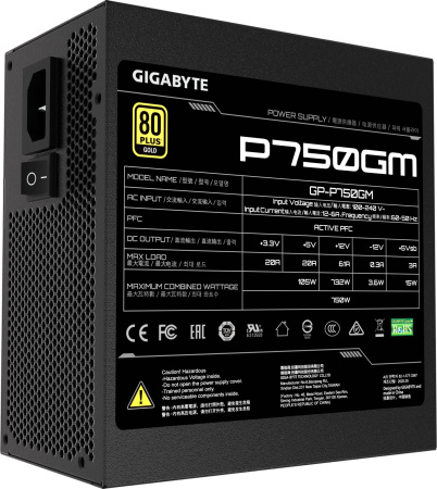 Блок питания Gigabyte ATX 750W GP-P750GM 80+ gold 24+2x(4+4) pin APFC 120mm fan 8xSATA Cab Manag RTL