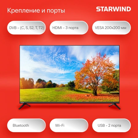 Телевизор LED Starwind 43" SW-LED43UG405 Яндекс.ТВ Frameless черный 4K Ultra HD 60Hz DVB-T DVB-T2 DVB-C DVB-S DVB-S2 USB WiFi Smart TV