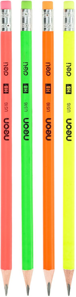 Карандаш ч/г Deli EU51600 Neon HB трехгран. тополь карт.кор. (12шт) ластик