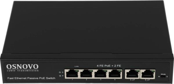 Коммутатор Osnovo SW-20600/A(80W) 6x100Mb 4PoE+ 80W неуправляемый