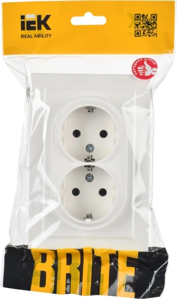 Розетка силов. IEK Brite РС12-3-БрБ BR-R21-16-K01-F 2розет. двойн. скрыт. зазем. IP20 белый (упак.:1шт)
