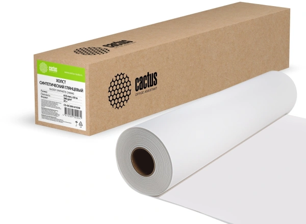 Холст Cactus CS-GC260-61030 24"(A1) 610мм-30м/260г/м2/белый глянцевое синтетика для струйной печати втулка:50.8мм (2")