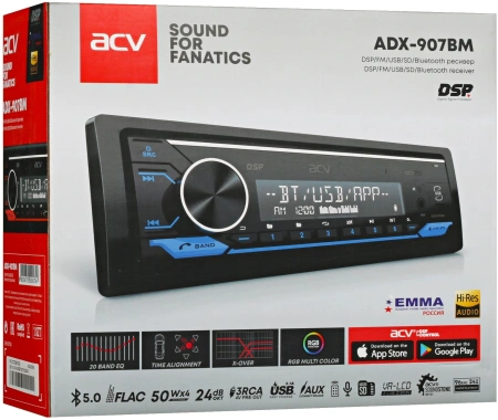 Автомагнитола ACV ADX-907BM 1DIN 4x50Вт v5.0 DSP 3 ПДУ (40306)