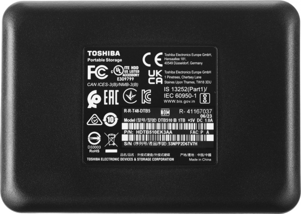 Жесткий диск Toshiba USB 3.0 1Tb HDTB510EK3AA Canvio Basics 2.5" черный