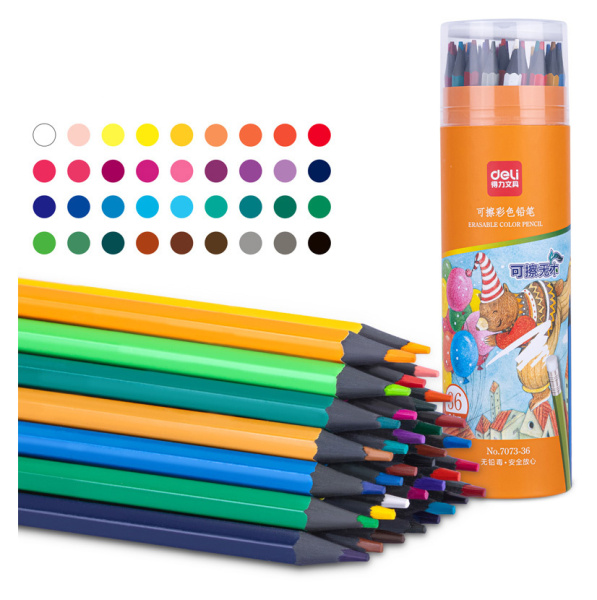 Карандаш цв. Deli 7073-36 пластик туба пл. (36шт) ластик