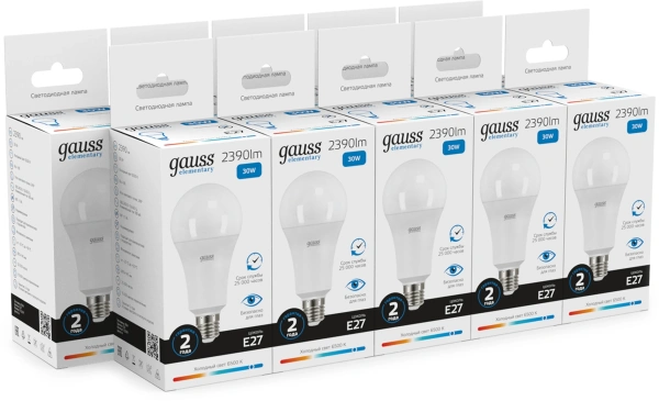Лампа светодиодная Gauss Elementary A67 30Вт цок.:E27 груша 220B св.свеч.бел.хол. (упак.:10шт) (73239)
