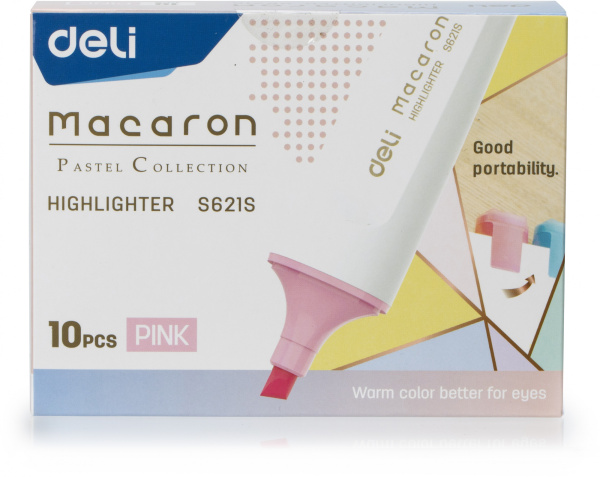 Набор текстовыделителей Deli ES621SPINK-P Macaron скошенный пиш. наконечник 1-5мм розовый (10шт.)