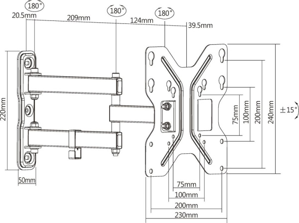 Кронштейн для телевизора Ultramounts UM900 черный 23"-43" макс.30кг настенный поворотно-выдвижной и наклонный
