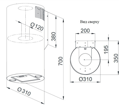 Вытяжка каминная Weissgauff Tubus 700 PB BL черный управление: кнопочное (1 мотор)