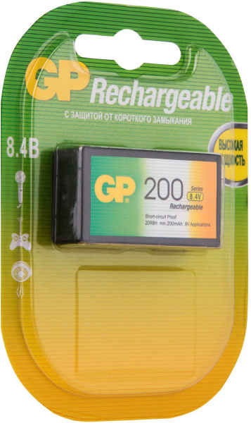 Аккумулятор GP 20R8H 9V NiMH 200mAh (1шт)