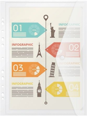 Конверт на кнопке Бюрократ -PK880CLEAR/1 A4 с перфорац. по длинной стороне пластик 0.18мм прозрачный