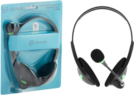Наушники с микрофоном Оклик HS-M100 черный 1.8м накладные оголовье (1532004)