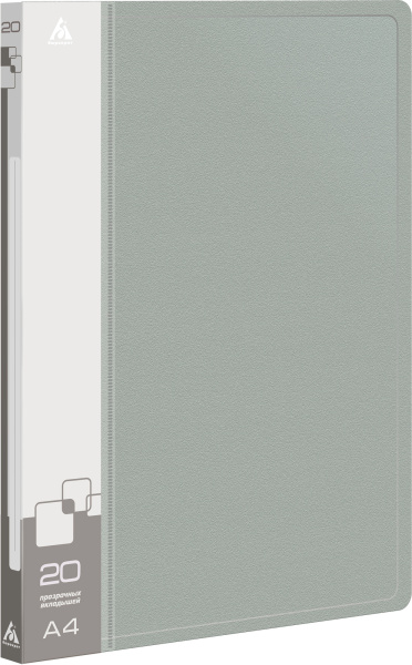 Папка с 20 прозр.вклад. Бюрократ -BPV20GREY A4 пластик 0.6мм торц.карм с бум. встав серый