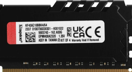 Память DDR4 4x16Gb 3600MHz Kingston KF436C18BBK4/64 Fury Beast Black RTL Gaming PC4-28800 CL18 DIMM 288-pin 1.35В single rank с радиатором Ret