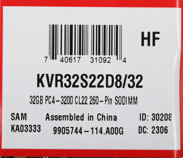 Память DDR4 32Gb 3200MHz Kingston KVR32S22D8/32 VALUERAM RTL PC4-32000 CL22 SO-DIMM 260-pin 1.2В dual rank Ret