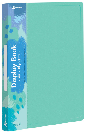 Папка с 10 прозр.вклад. Бюрократ Pastel PAST10GRN A4 пластик 0.5мм торц.карм с бум. встав мятный