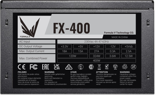 Блок питания Formula ATX 400W FX-400 (20+4pin) 120mm fan 3xSATA RTL