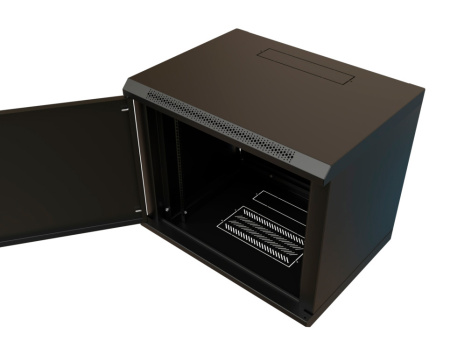 Шкаф коммутационный WRline (WR-TW-1545-SR-RAL9004) настенный 15U 600x450мм пер.дв.металл 2 бок.пан. направл.под винты 60кг черный 370мм 775мм IP20 сталь