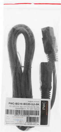 Шнур питания Hyperline PWC-IEC19-IEC20-3.0-BK C19-C20 проводник.:3x1.5мм2 3м 250В 16А (упак.:1шт) черный