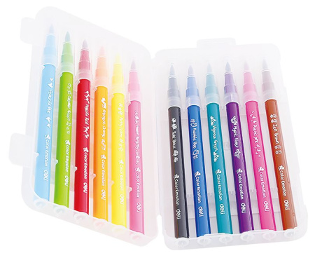 Фломастеры Deli EC10304 Color Emotion кисть смываемые 12цв. пластиковый пенал (12шт.)