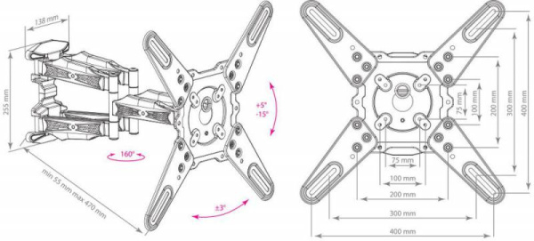 Кронштейн для телевизора Kromax ATLANTIS-45 белый 22"-65" макс.45кг настенный поворот и наклон