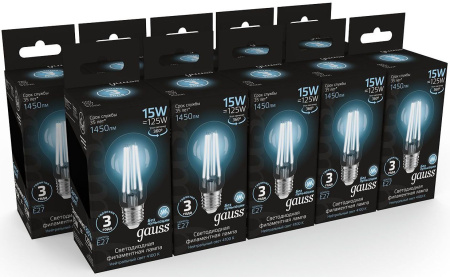 Лампа светодиодная Gauss Filament 102902215 15Вт цок.:E27 груша 220B 4100K св.свеч.бел.нейт. (упак.:1шт)