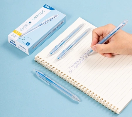 Ручка шариков. автоматическая Deli Xtream EQ80-BL прозрачный/белый d=0.7мм син. черн. кругл. резин. манжета