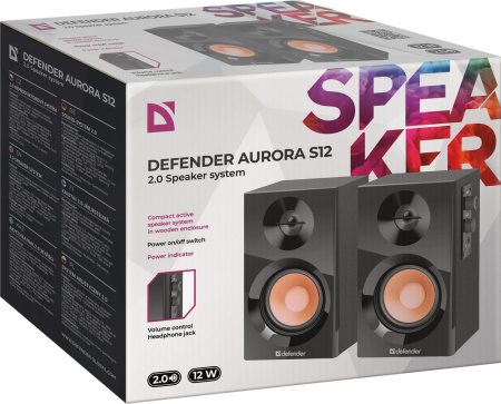 Колонки Defender Aurora S12 2.0 черный 12Вт