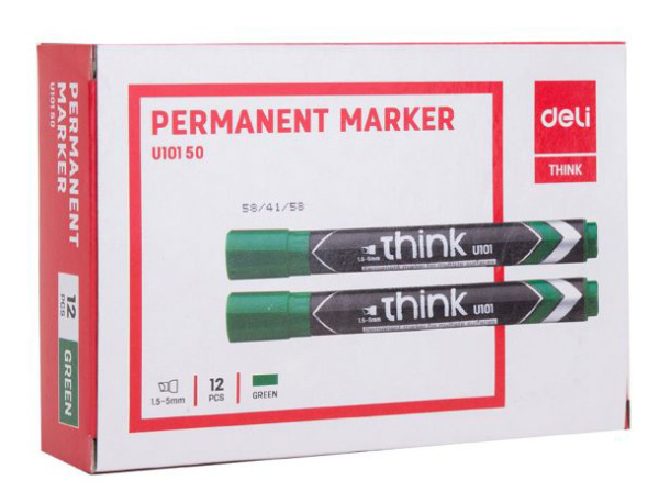 Маркер перманентный Deli EU10150 Think скошенный пиш. наконечник 1.5-5мм зеленый