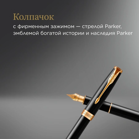 Ручка перьев. Parker Sonnet Core F539 (CW1931494) LaqBlack GT F сталь нержавеющая подар.кор.