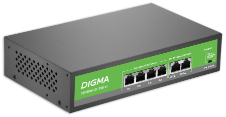 Коммутатор Digma DSP204F-2F-T80 DSP204F-2F-T80 V1 6x100Мбит/с 4PoE 4PoE+ 80W неуправляемый