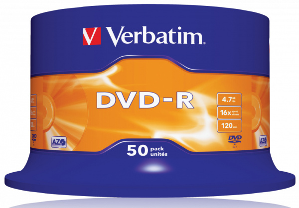 Диск DVD-R Verbatim 4.7Gb 16x Cake Box (50шт) (43548)