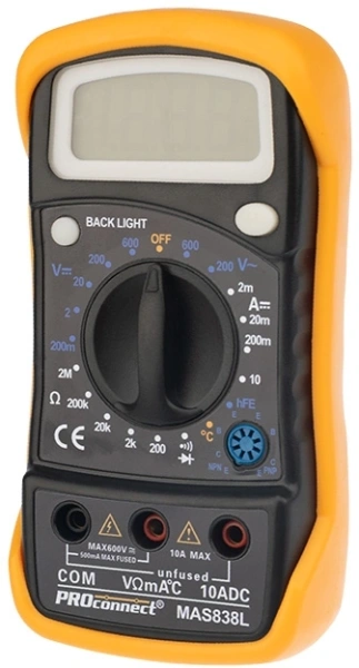 Мультиметр PROconnect MAS838L DT858L цифровой черный/желтый (13-3022)