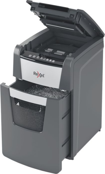 Шредер Rexel Optimum AutoFeed 150M черный с автоподачей (секр.P-5) фрагменты 150лист. 44лтр. скрепки скобы пл.карты