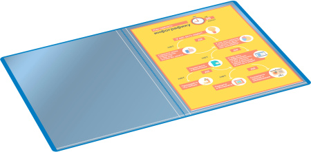Папка с 10 прозр.вклад. Бюрократ -BPV10BLUE A4 пластик 0.6мм торц.карм с бум. встав синий