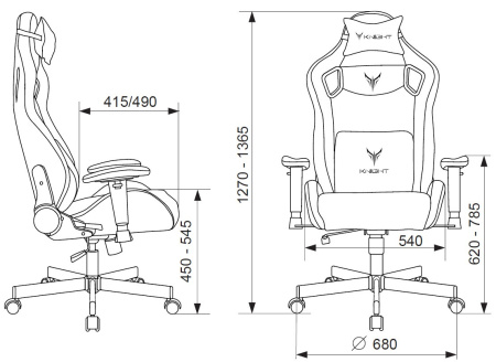 Кресло игровое Knight Outrider черный Light-20 с подголов. крестов. металл