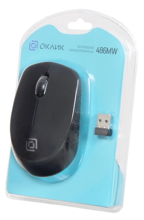 Мышь Оклик 486MW черный оптическая (1600dpi) беспроводная USB для ноутбука (3but)
