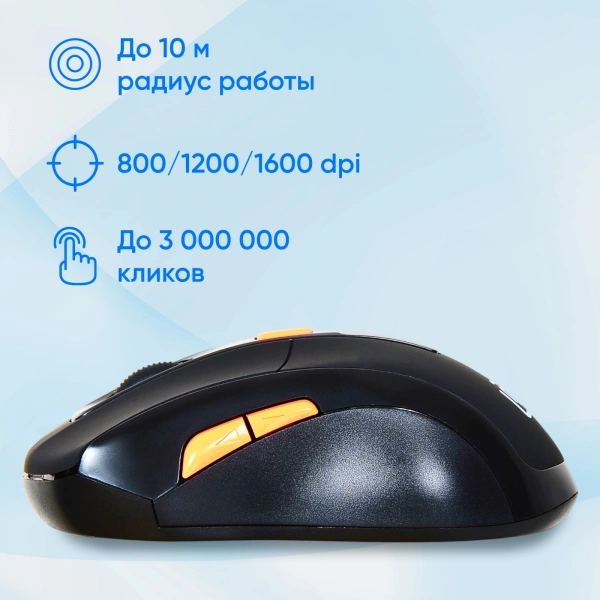 Мышь Оклик 585MW черный оптическая (1600dpi) беспроводная USB для ноутбука (7but)