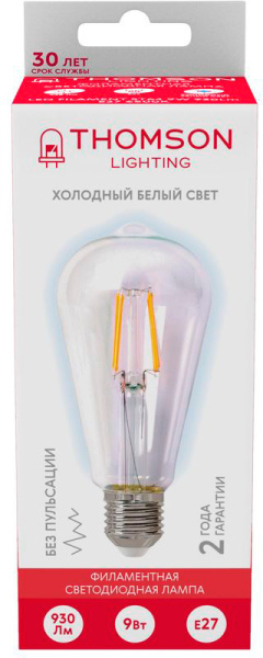 Лампа филам. Thomson Filament TH-B2342 9Вт цок.:E27 эдисон 220B 6500K св.свеч.бел.хол. ST64 (упак.:1шт)