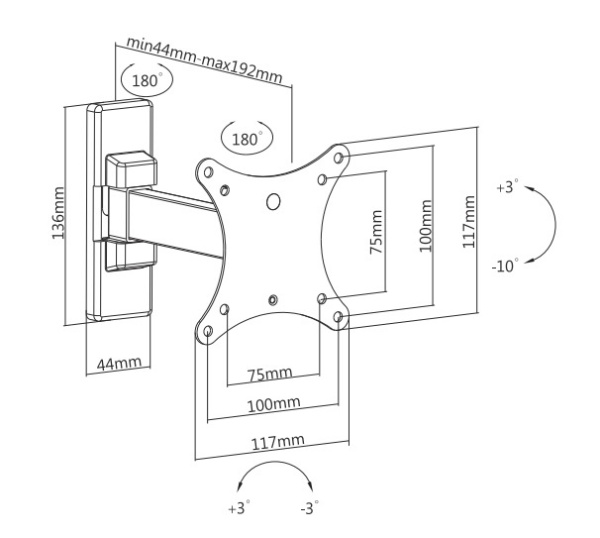 Кронштейн для телевизора Ultramounts UM874 черный 13"-27" макс.20кг настенный поворот и наклон