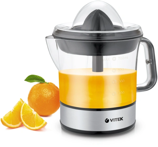 Соковыжималка цитрусовая Vitek VT-3669 25Вт рез.сок.:700мл. стальной/черный