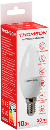 Лампа светодиодная Thomson TH-B2018 10Вт цок.:E14 свеча 220B 4000K св.свеч.бел.нейт. Candle (упак.:1шт)